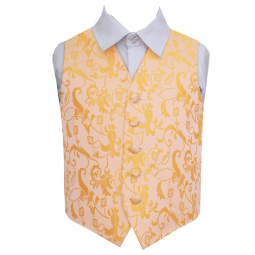 Image 1 of Gold Boys Floral Pattern Microfibre Wedding Vest Waistcoat 