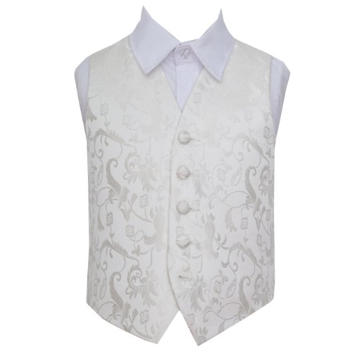 Image 1 of Ivory Boys Floral Pattern Microfibre Wedding Vest Waistcoat 