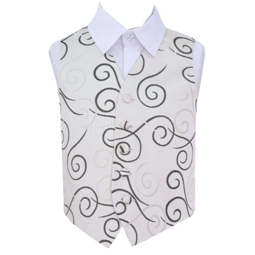 Image 1 of Black Boys Scroll Pattern Microfibre Wedding Vest Waistcoat 