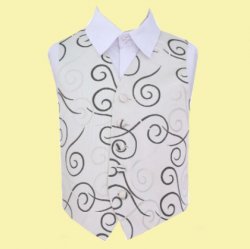 Black Boys Scroll Pattern Microfibre Wedding Vest Waistcoat 