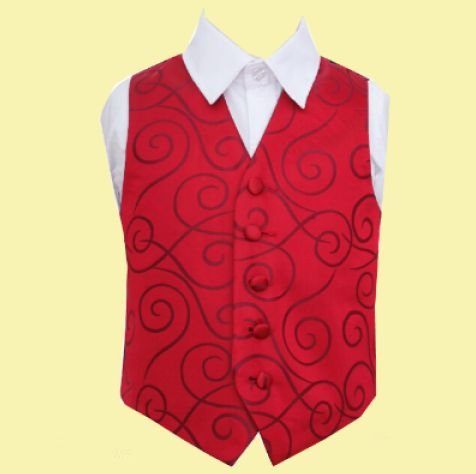 Image 0 of Burgundy Boys Scroll Pattern Microfibre Wedding Vest Waistcoat 