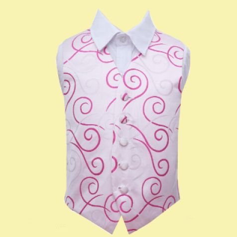 Image 0 of Ivory And Hot Pink Boys Scroll Pattern Microfibre Wedding Vest Waistcoat 