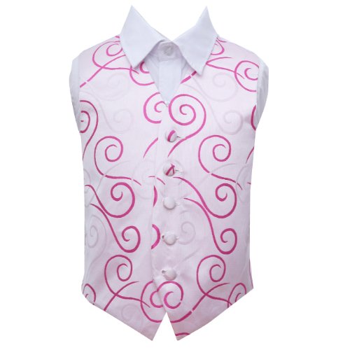 Image 1 of Ivory And Hot Pink Boys Scroll Pattern Microfibre Wedding Vest Waistcoat 