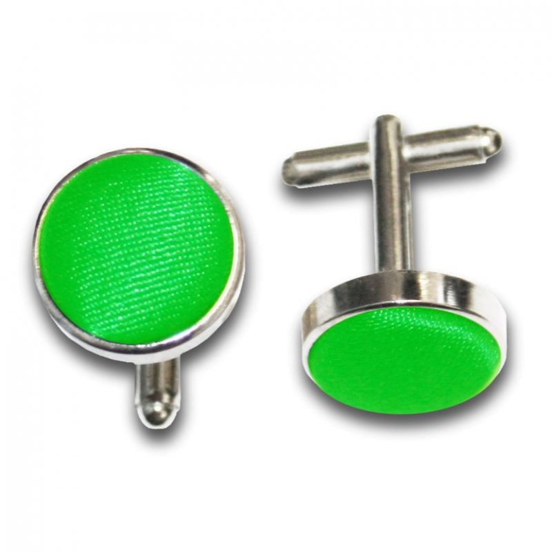 Image 1 of Apple Green Plain Satin Inlay Round Wedding Mens Cufflinks Five Sets