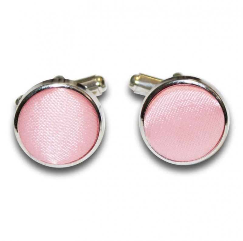 Image 1 of Baby Pink Plain Satin Inlay Round Wedding Mens Cufflinks Five Sets