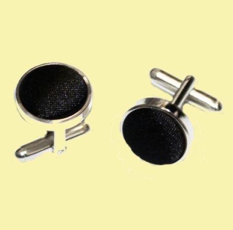 Image 0 of Black Plain Satin Inlay Round Wedding Mens Cufflinks Five Sets