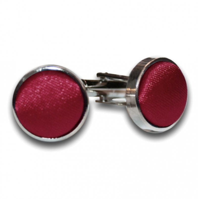 Image 1 of Burgundy Plain Satin Inlay Round Wedding Mens Cufflinks Five Sets