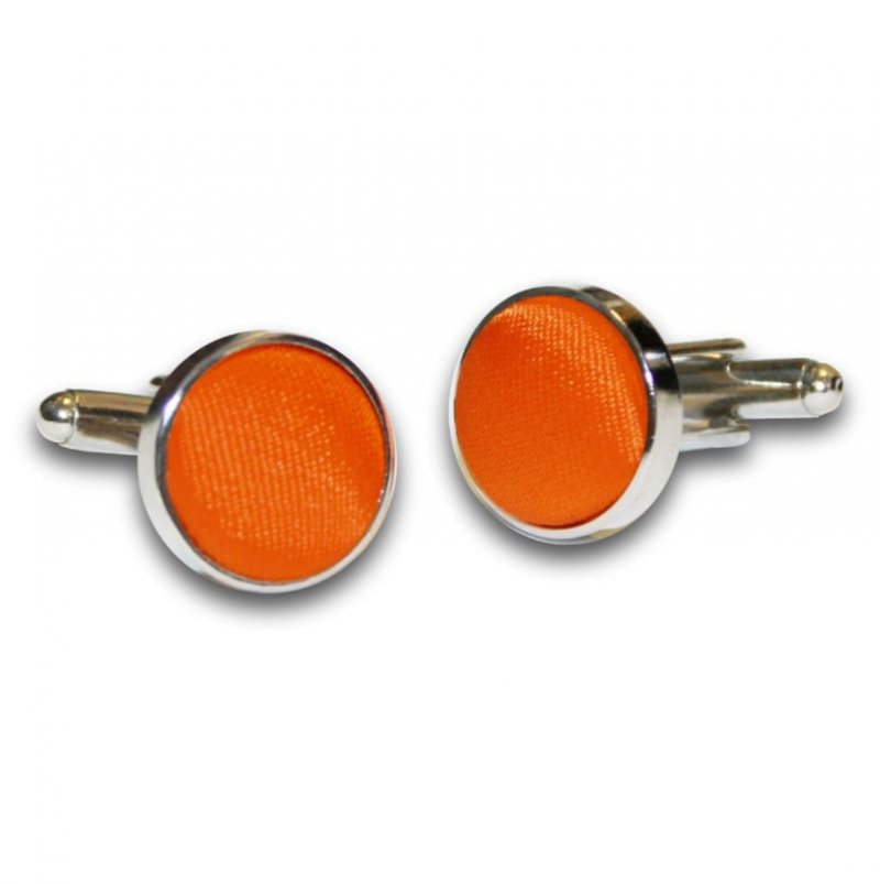 Image 1 of Burnt Orange Plain Satin Inlay Round Wedding Mens Cufflinks Five Sets