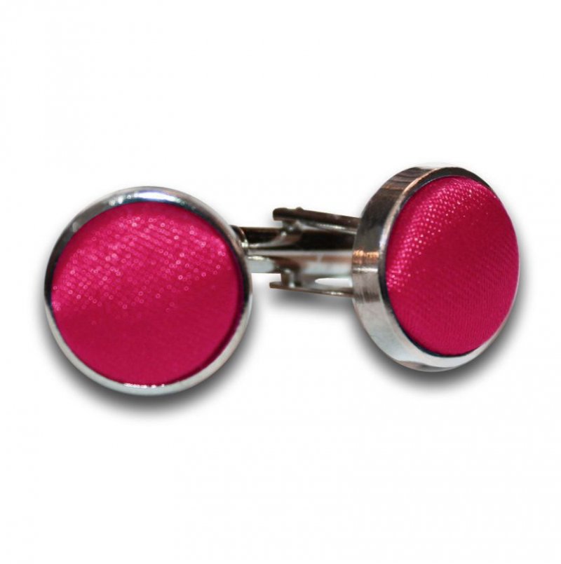 Image 1 of Crimson Red Plain Satin Inlay Round Wedding Mens Cufflinks Five Sets