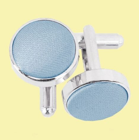 Image 0 of Dusty Blue Plain Satin Inlay Round Wedding Mens Cufflinks Five Sets
