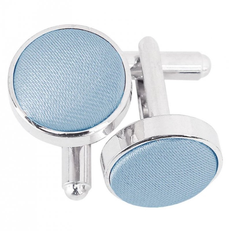 Image 1 of Dusty Blue Plain Satin Inlay Round Wedding Mens Cufflinks Five Sets