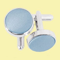 Dusty Blue Plain Satin Inlay Round Wedding Mens Cufflinks Five Sets