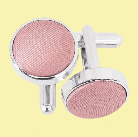 Image 0 of Dusty Pink Plain Satin Inlay Round Wedding Mens Cufflinks Five Sets