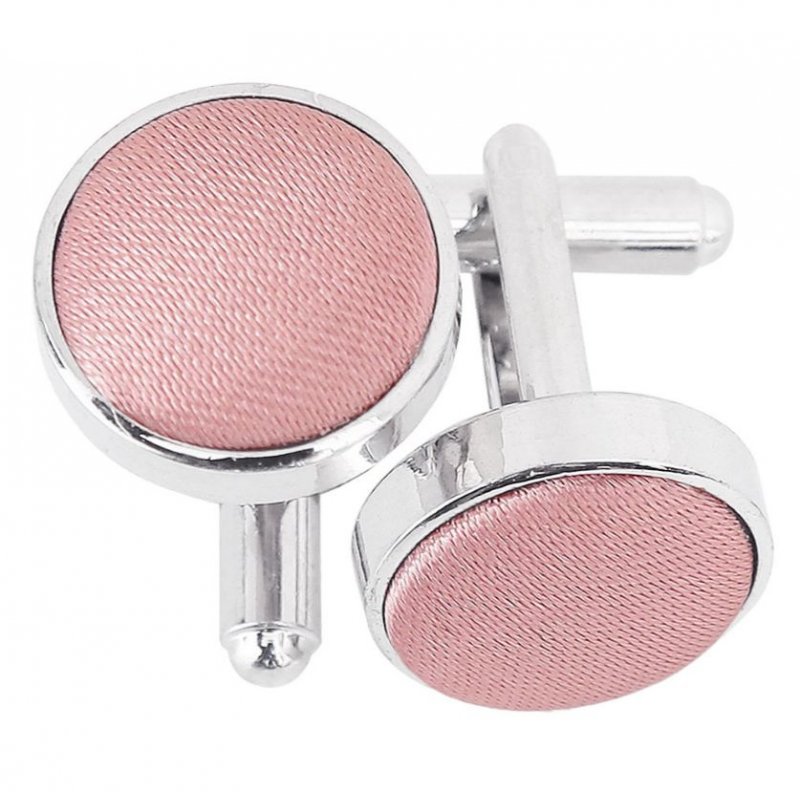 Image 1 of Dusty Pink Plain Satin Inlay Round Wedding Mens Cufflinks Five Sets