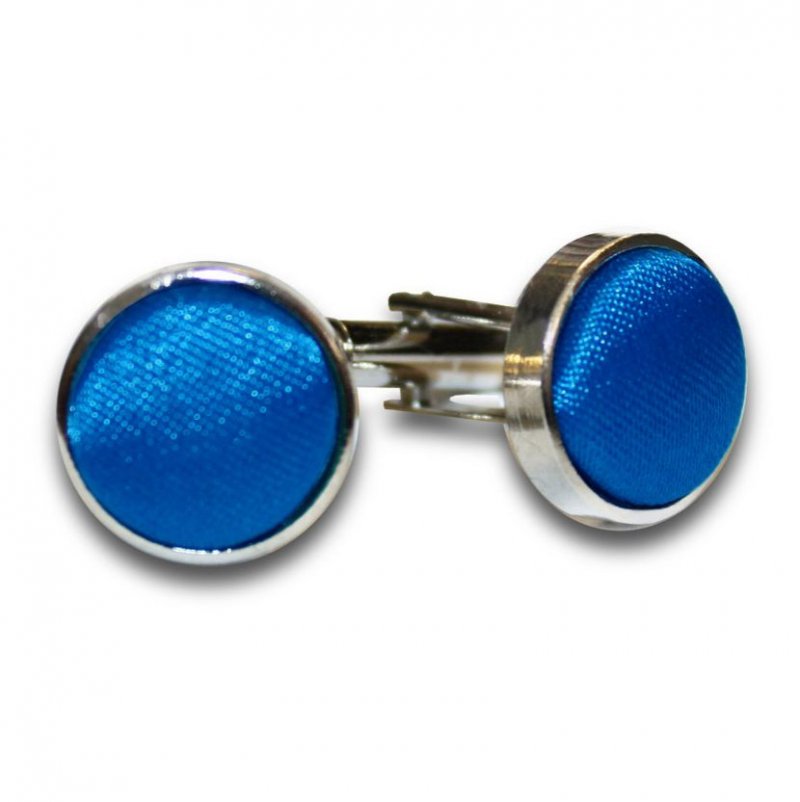 Image 1 of Electric Blue Plain Satin Inlay Round Wedding Mens Cufflinks Five Sets