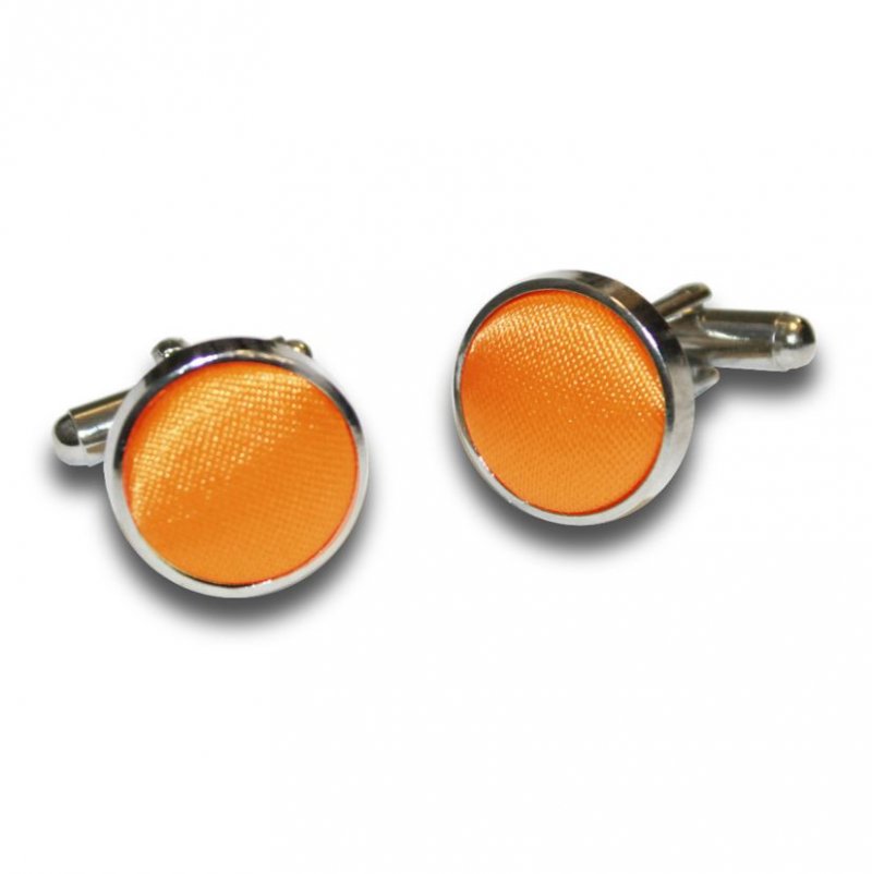Image 1 of Fluorescent Orange Plain Satin Inlay Round Wedding Mens Cufflinks Five Sets