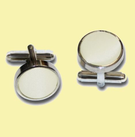 Image 0 of Ivory Plain Satin Inlay Round Wedding Mens Cufflinks Five Sets