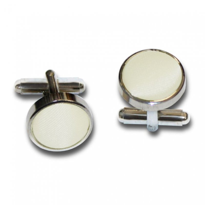 Image 1 of Ivory Plain Satin Inlay Round Wedding Mens Cufflinks Five Sets