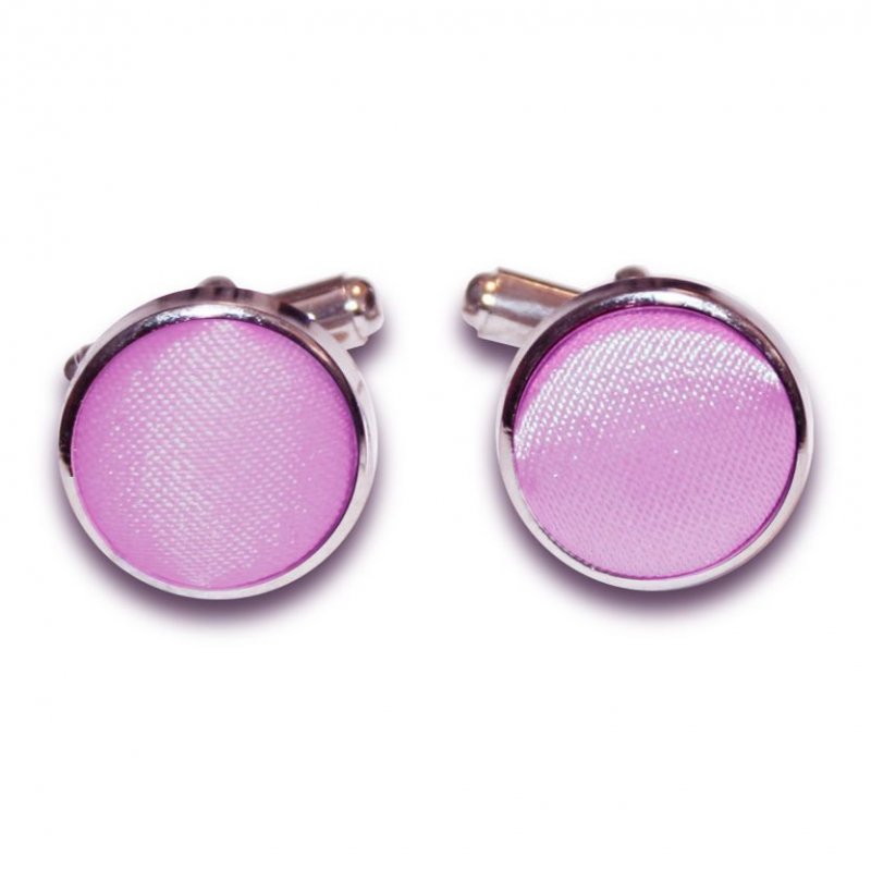 Image 1 of Lilac Plain Satin Inlay Round Wedding Mens Cufflinks Five Sets
