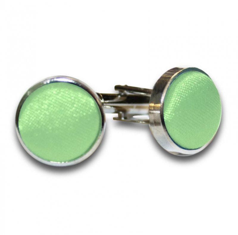 Image 1 of Lime Green Plain Satin Inlay Round Wedding Mens Cufflinks Five Sets