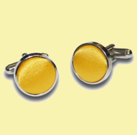 Image 0 of Marigold Yellow Plain Satin Inlay Round Wedding Mens Cufflinks Five Sets