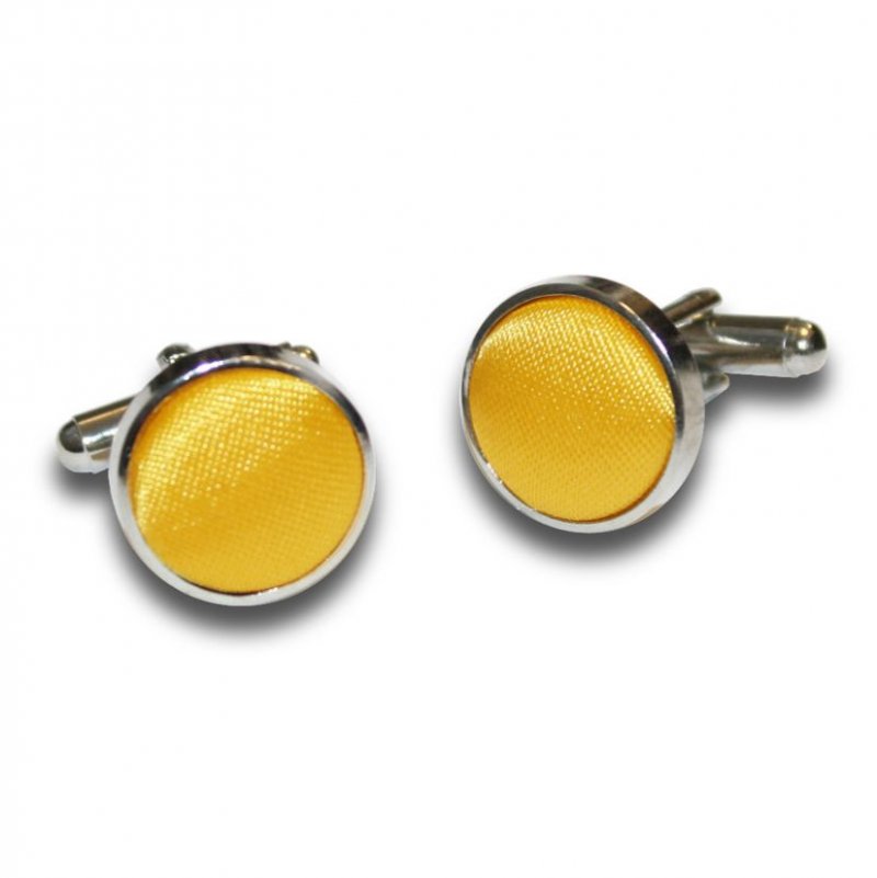 Image 1 of Marigold Yellow Plain Satin Inlay Round Wedding Mens Cufflinks Five Sets