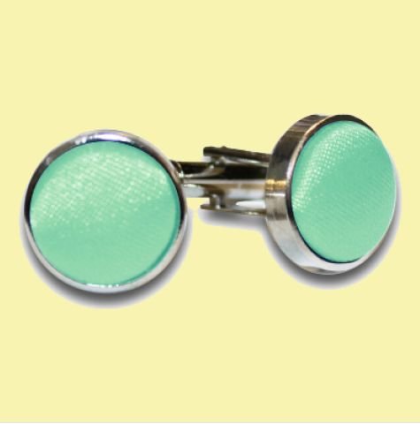 Image 0 of Mint Green Plain Satin Inlay Round Wedding Mens Cufflinks Five Sets