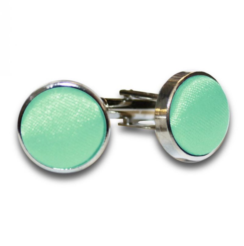Image 1 of Mint Green Plain Satin Inlay Round Wedding Mens Cufflinks Five Sets