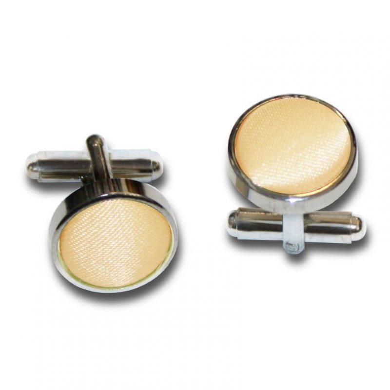 Image 1 of Pale Yellow Plain Satin Inlay Round Wedding Mens Cufflinks Five Sets