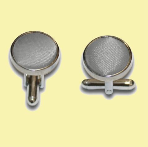 Image 0 of Platinum Grey Plain Satin Inlay Round Wedding Mens Cufflinks Five Sets