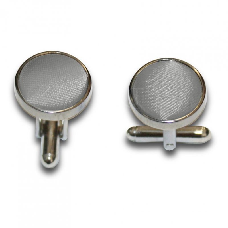 Image 1 of Platinum Grey Plain Satin Inlay Round Wedding Mens Cufflinks Five Sets