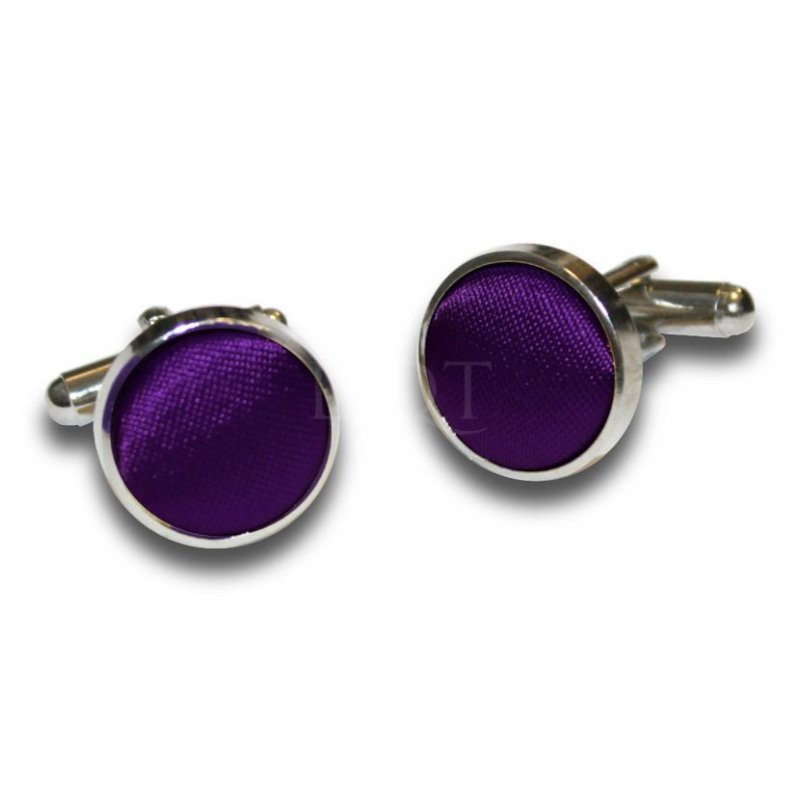 Image 1 of Purple Plain Satin Inlay Round Wedding Mens Cufflinks Five Sets