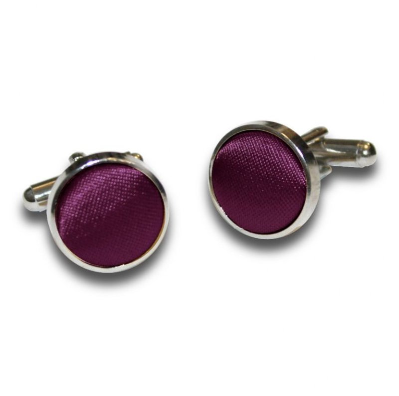 Image 1 of Plum Plain Satin Inlay Round Wedding Mens Cufflinks Five Sets