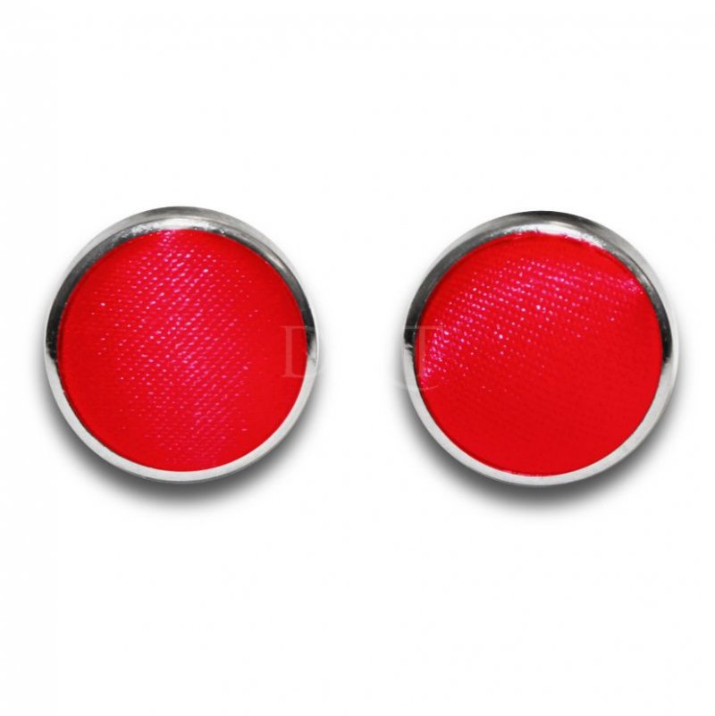 Image 1 of Scarlet Red Plain Satin Inlay Round Wedding Mens Cufflinks Five Sets