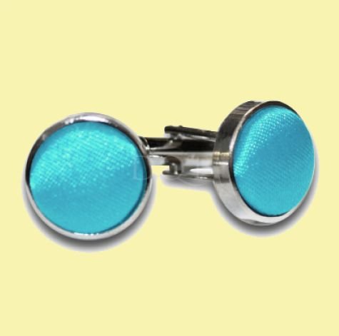 Image 0 of Robins Egg Blue Plain Satin Inlay Round Wedding Mens Cufflinks Five Sets