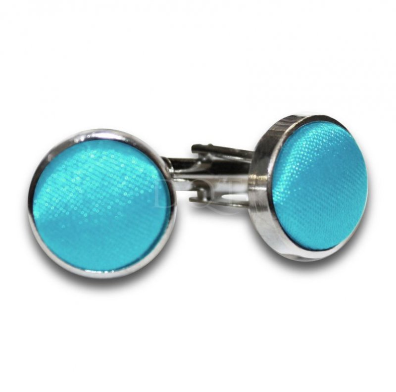 Image 1 of Robins Egg Blue Plain Satin Inlay Round Wedding Mens Cufflinks Five Sets