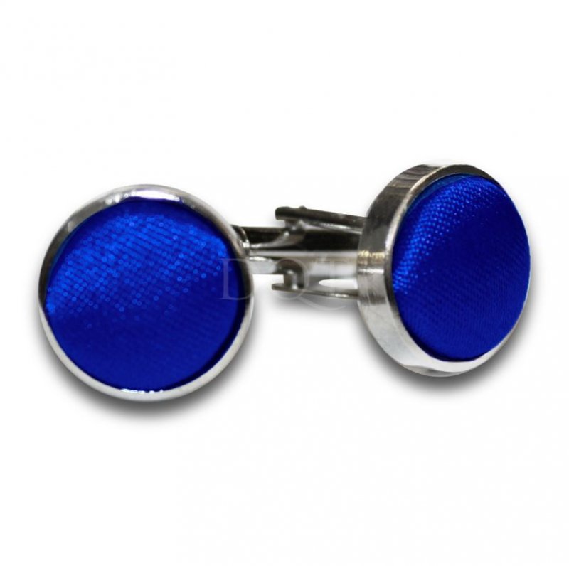 Image 1 of Royal Blue Plain Satin Inlay Round Wedding Mens Cufflinks Five Sets