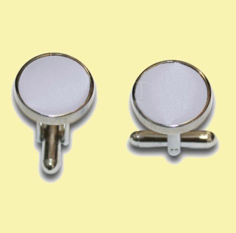 Image 0 of Silver Grey Plain Satin Inlay Round Wedding Mens Cufflinks Five Sets
