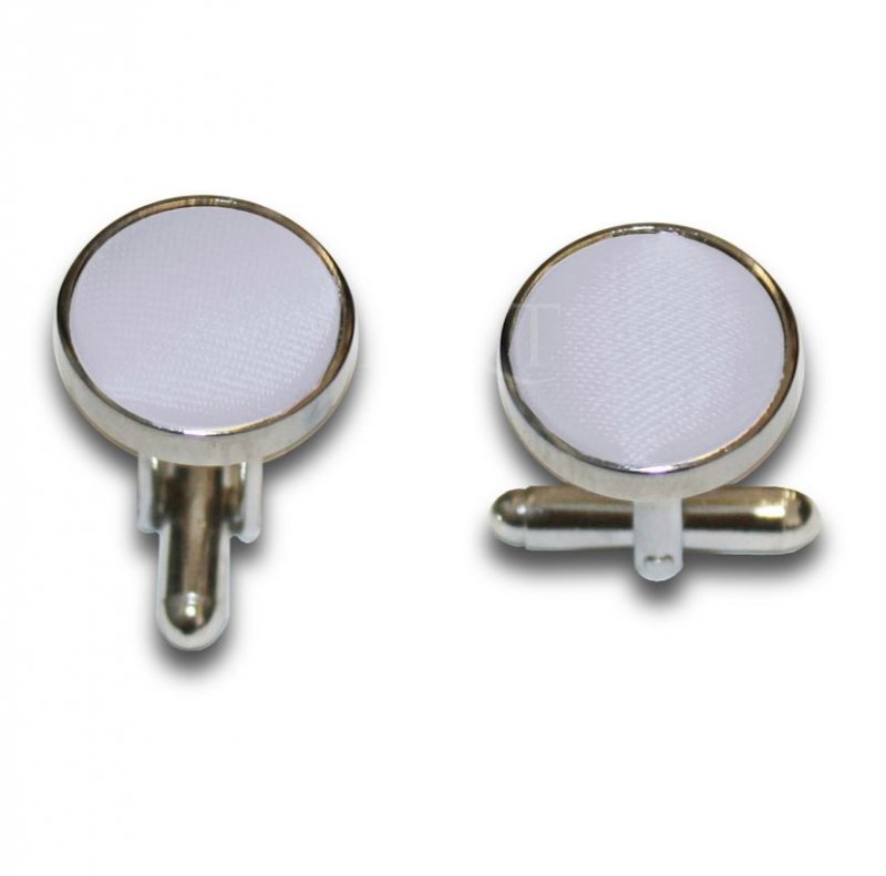 Image 1 of Silver Grey Plain Satin Inlay Round Wedding Mens Cufflinks Five Sets