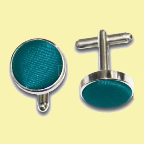 Image 0 of Teal Green Plain Satin Inlay Round Wedding Mens Cufflinks Five Sets