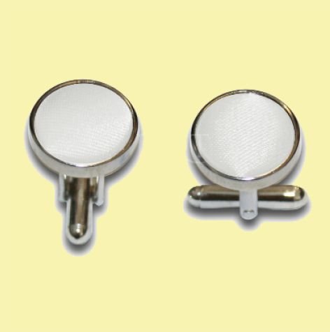 Image 0 of White Plain Satin Inlay Round Wedding Mens Cufflinks Five Sets