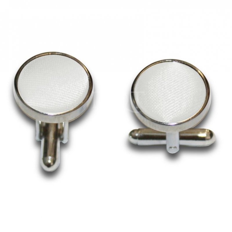 Image 1 of White Plain Satin Inlay Round Wedding Mens Cufflinks Five Sets