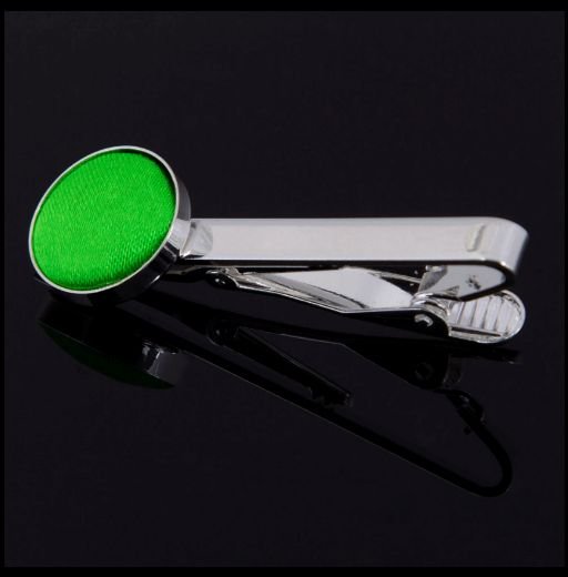 Image 0 of Apple Green Plain Satin Inlay Round Wedding Mens Tie Clip Set Of Two