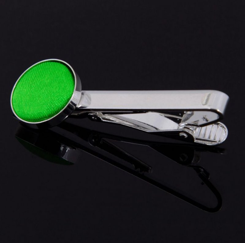 Image 1 of Apple Green Plain Satin Inlay Round Wedding Mens Tie Clip Set Of Two