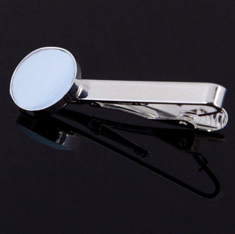 Image 1 of Baby Blue Plain Satin Inlay Round Wedding Mens Tie Clip Set Of Two