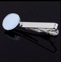 Baby Blue Plain Satin Inlay Round Wedding Mens Tie Clip Set Of Two