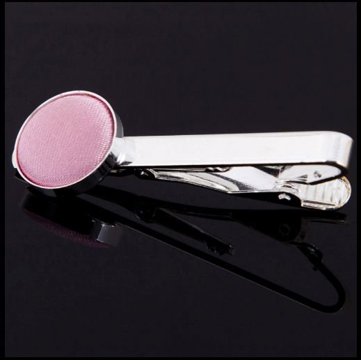 Image 0 of Baby Pink Plain Satin Inlay Round Wedding Mens Tie Clip Set Of Two