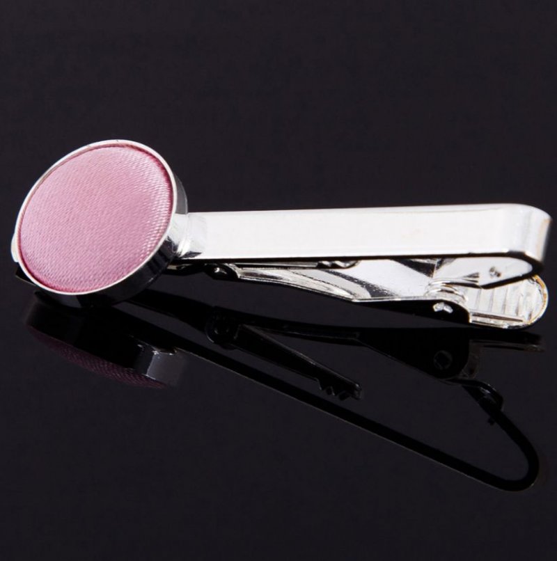Image 1 of Baby Pink Plain Satin Inlay Round Wedding Mens Tie Clip Set Of Two