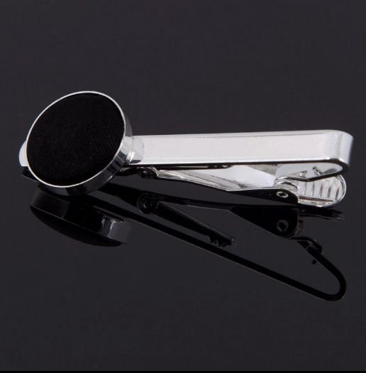 Image 0 of Black Plain Satin Inlay Round Wedding Mens Tie Clip Set Of Two