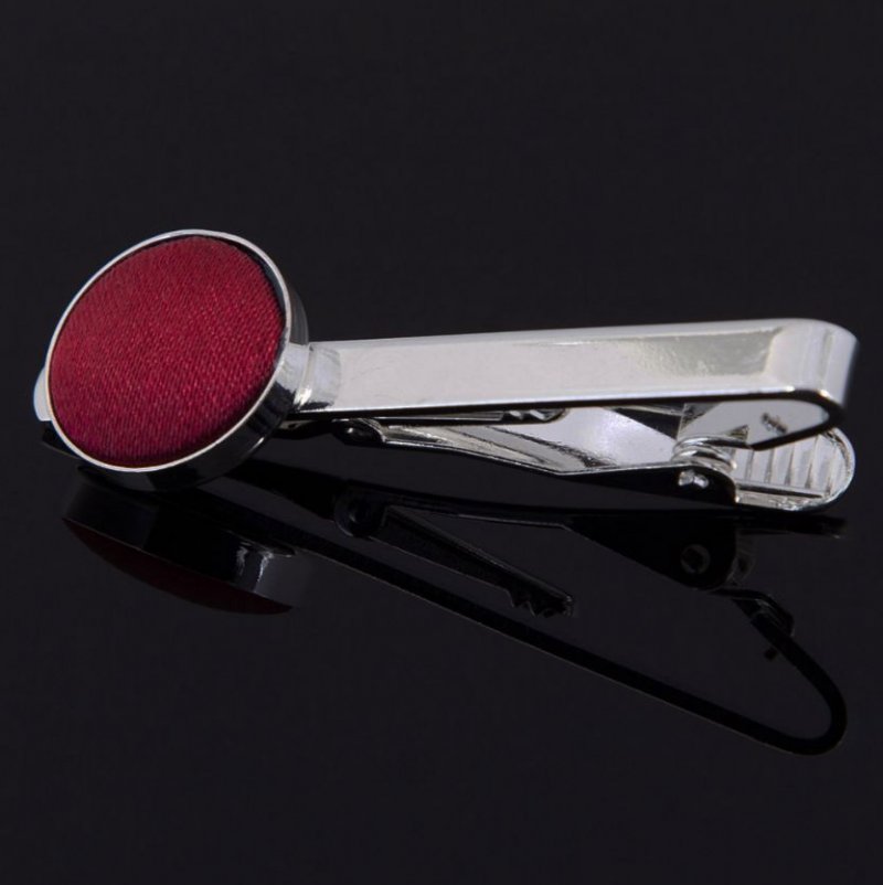Image 1 of Burgundy Plain Satin Inlay Round Wedding Mens Tie Clip Set Of Two